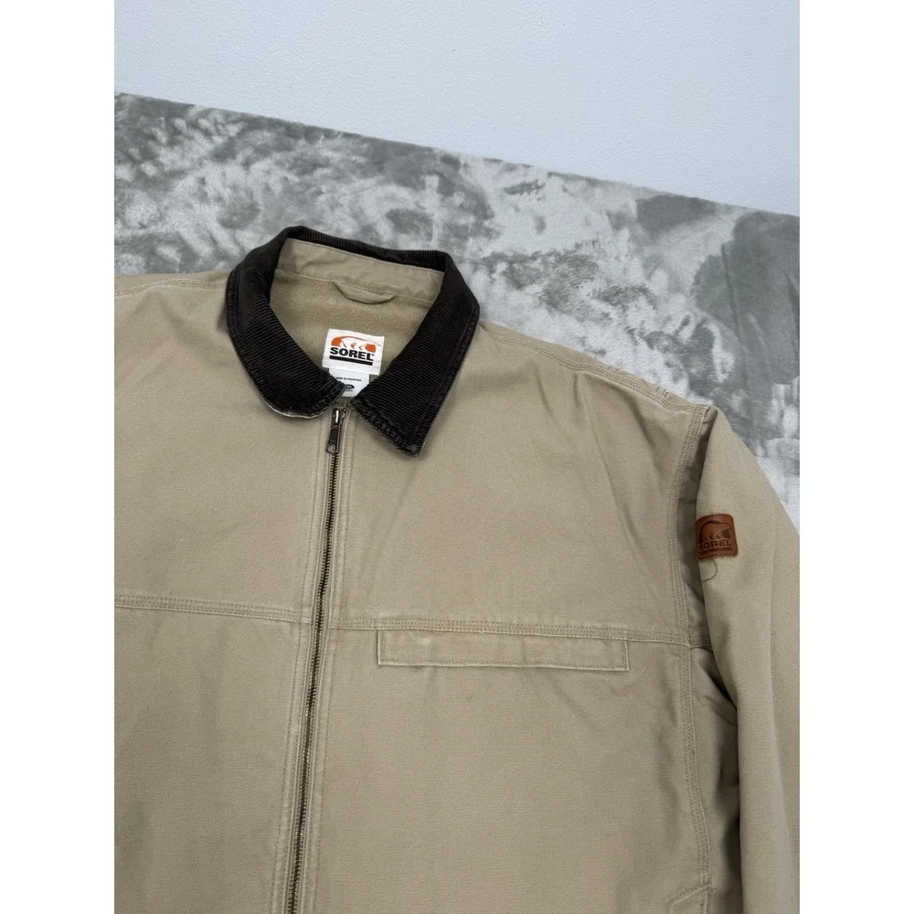 Vintage Sorel Canvas Jacket Mens XXL 2XL Beige Chore Coat Fleece Work 90s Y2K